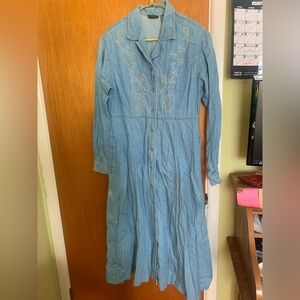 Vintage Embroidered Denim Maxi Dress